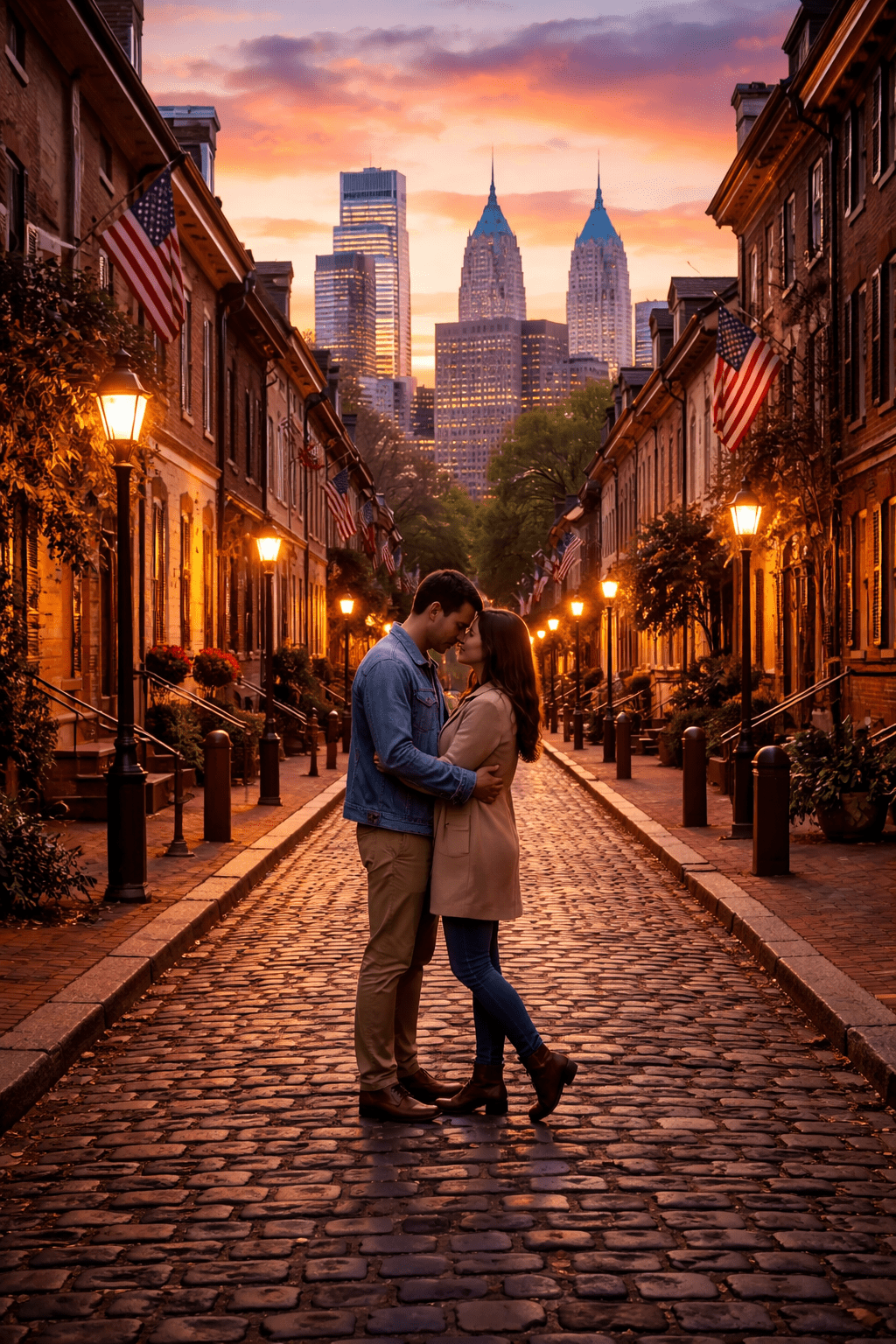 Philadelphia engagement proposal locations with philly skyline in background