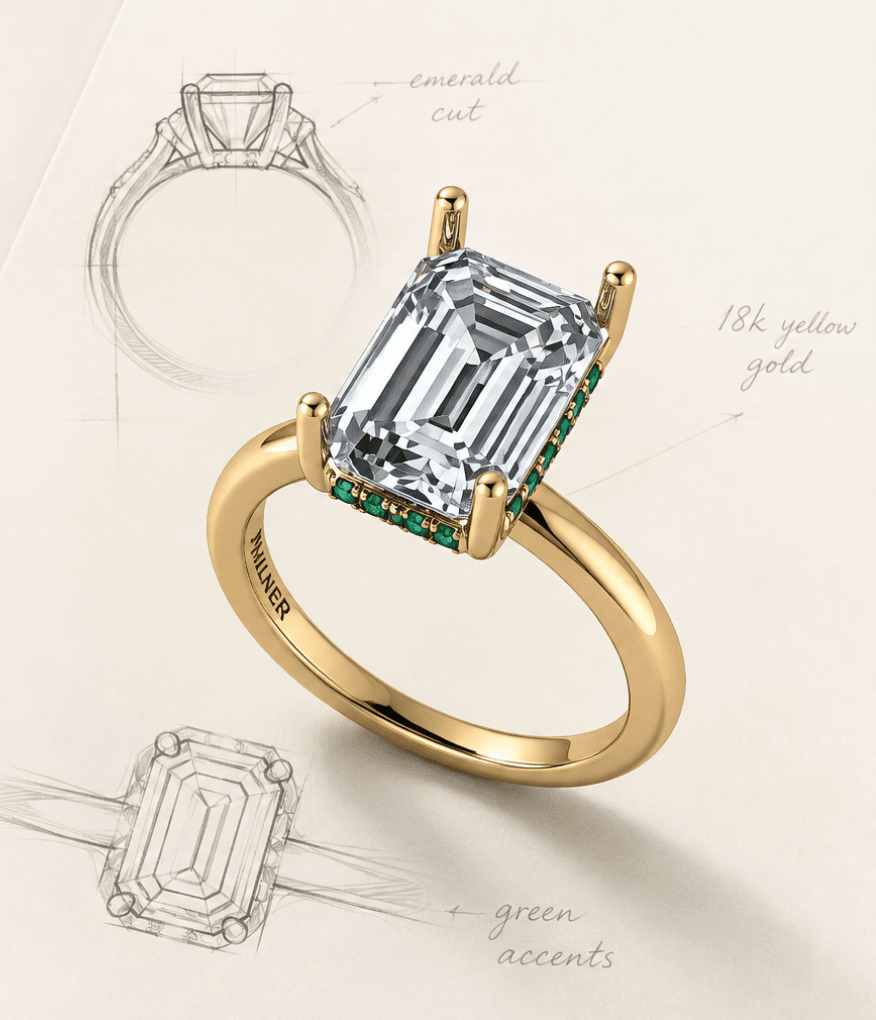 CAD drawing of custom engagement ring design at House of Milner Jewelers in philadelphia