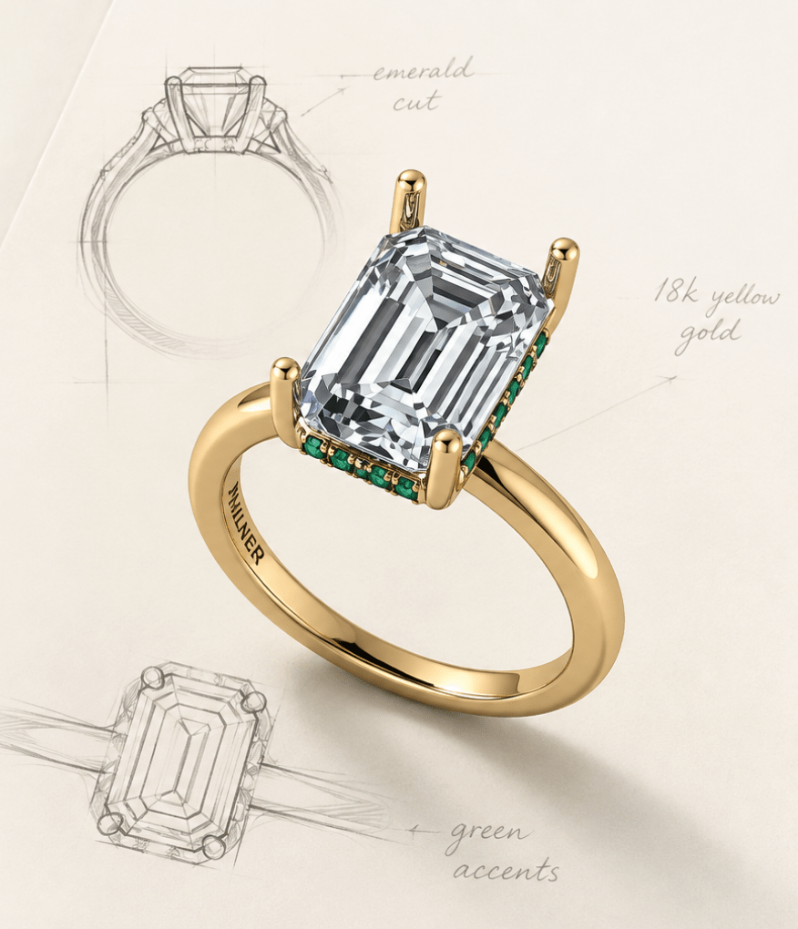 CAD drawing of custom engagement ring design at House of Milner Jewelers in philadelphia